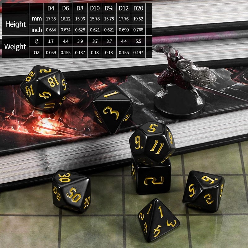 CiaraQ DND Polyhedral Dice Set with Dice Bag for Dungeons and Dragons RPG MTG Role Playing Table Games (Black+Gold Font) - Image 3